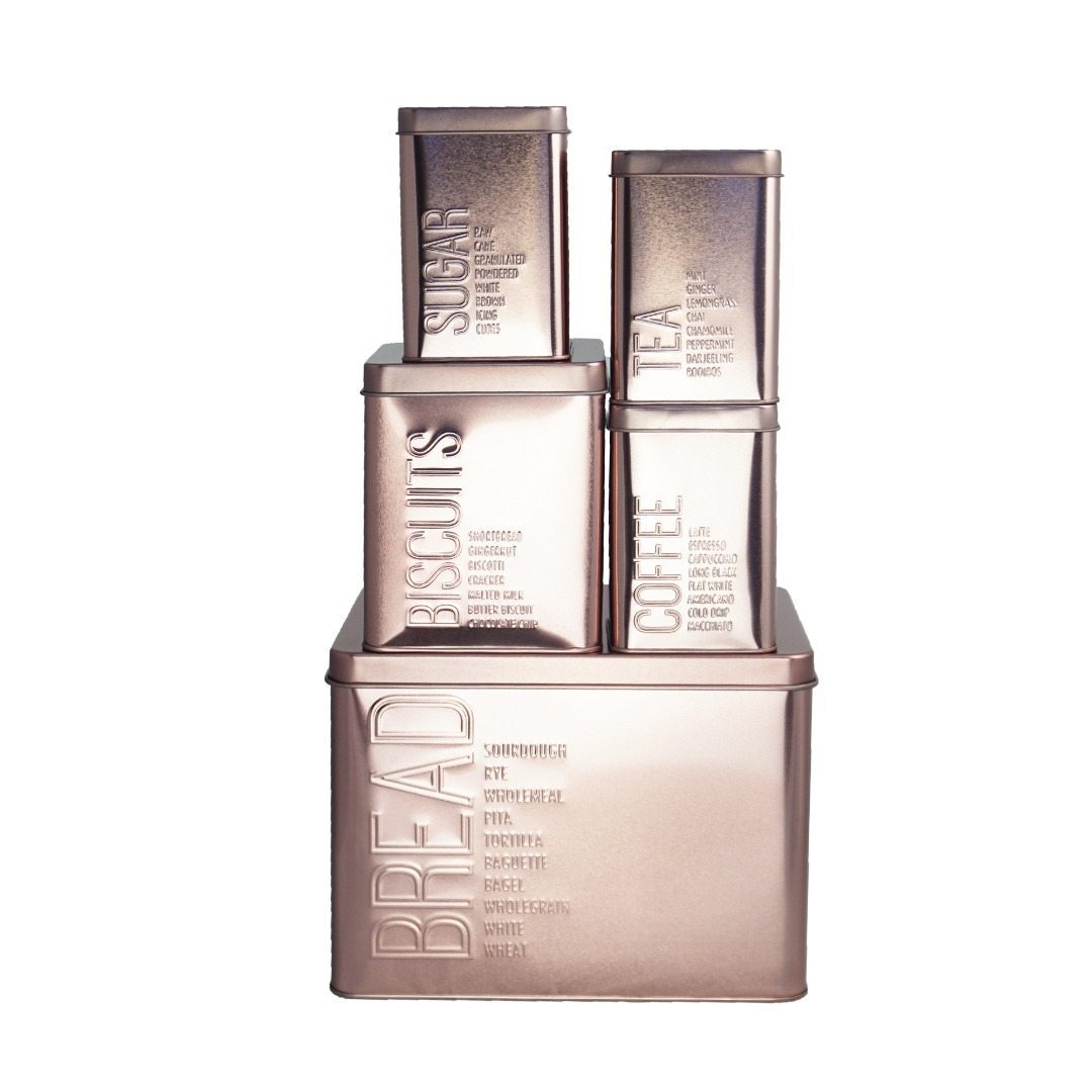 Home & Co Set Of 5 Rose Gold Canisters