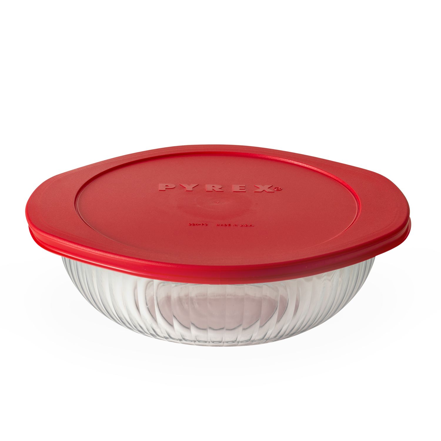 Pyrex Round Sculpted Glass Bakeware With Red Plastic Lid 1.9 L